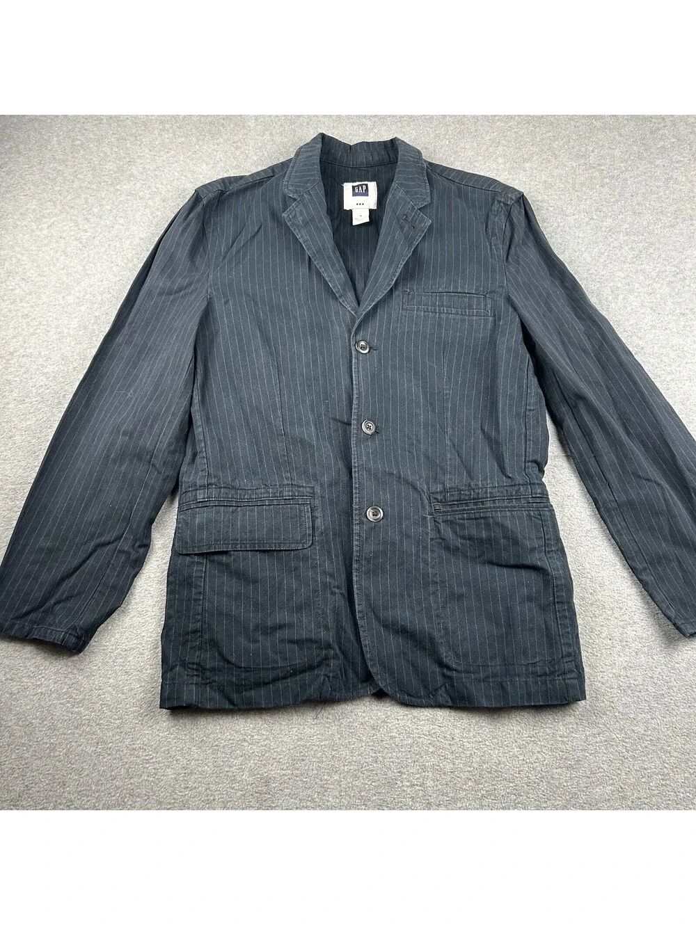 36/37 R (S) GAP Navy Blue Stripe Cotton 3 Btn Mens Jacket Sport Coat Blazer